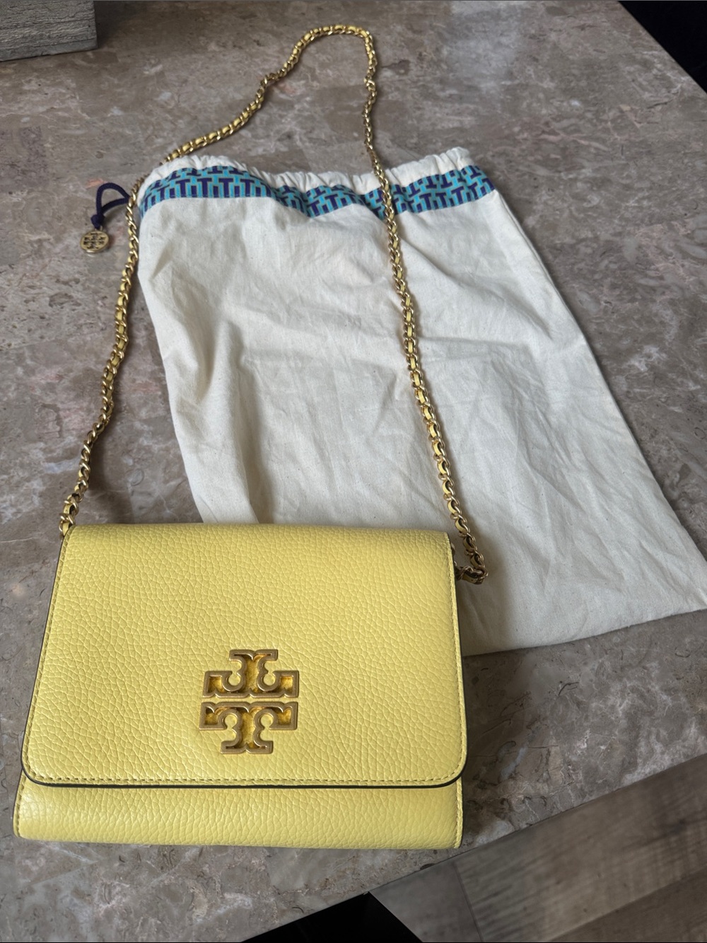 Tory Burch Yellow Pebbled Leather Crossbody with Gold Chain
